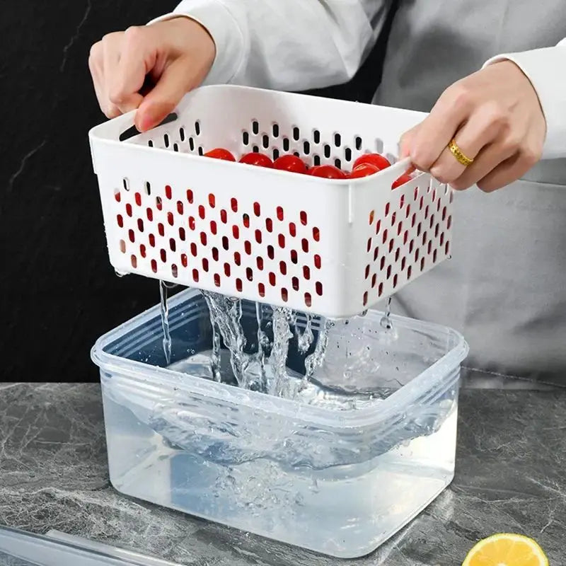 Fridge Storage Box with Drain Basket