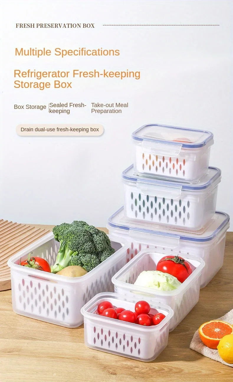 Fridge Storage Box with Drain Basket