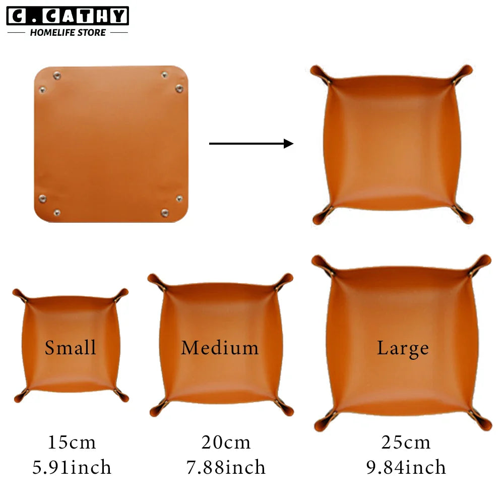 Leather Foldable Tray Storage Box